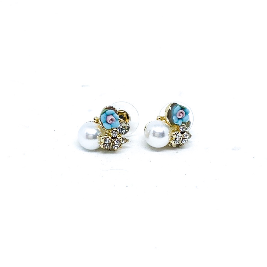Gold Pearl Rhinestone Resin Earring